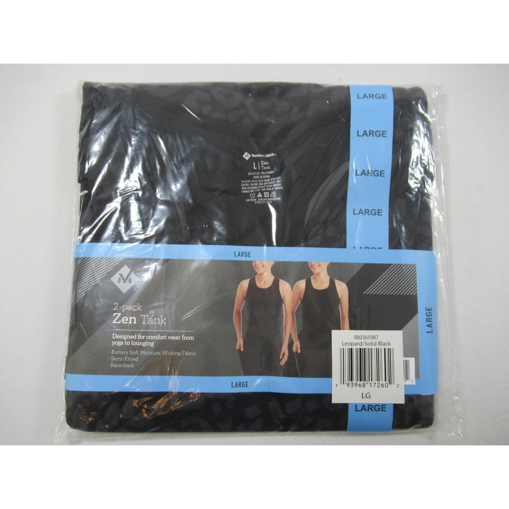 NEW Members Mark Racerback Zen Tank Top Women L Leopard Print/Black 2 Pack